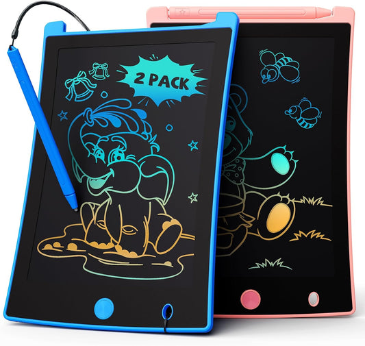 2 Pack Colorful LCD Writing Tablet for Kids - Erasable Drawings and Writing Board with Lanyard - Perfect Learning Toys Gifts for Boys and Girls